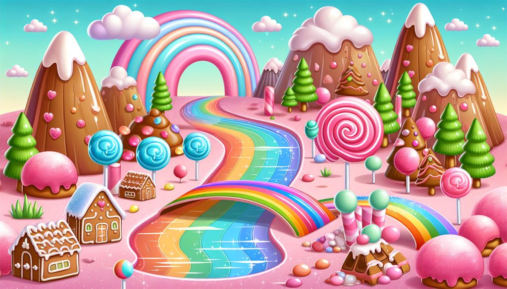 Drömsk candyland-bakgrund av sweet bonanza